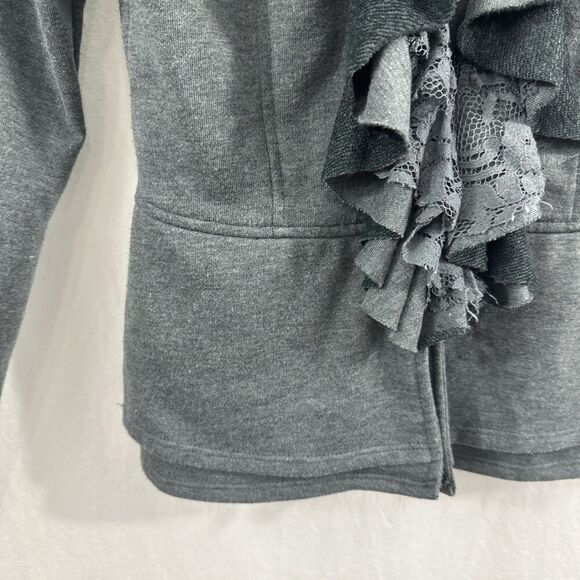 Nic & Mo Anthropologie Lace Ruffle Coquette Peplum Jersey Knit Cardigan Womens M - Picture 6 of 9